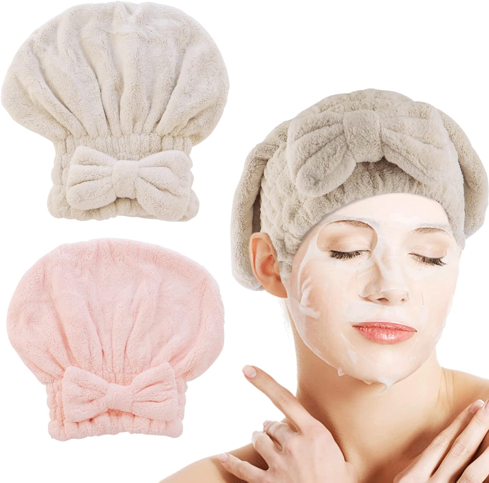 Amazon.com: RESNSTAR 2 Pack Hair Drying Caps, Microfiber Bath Towel Hat ...