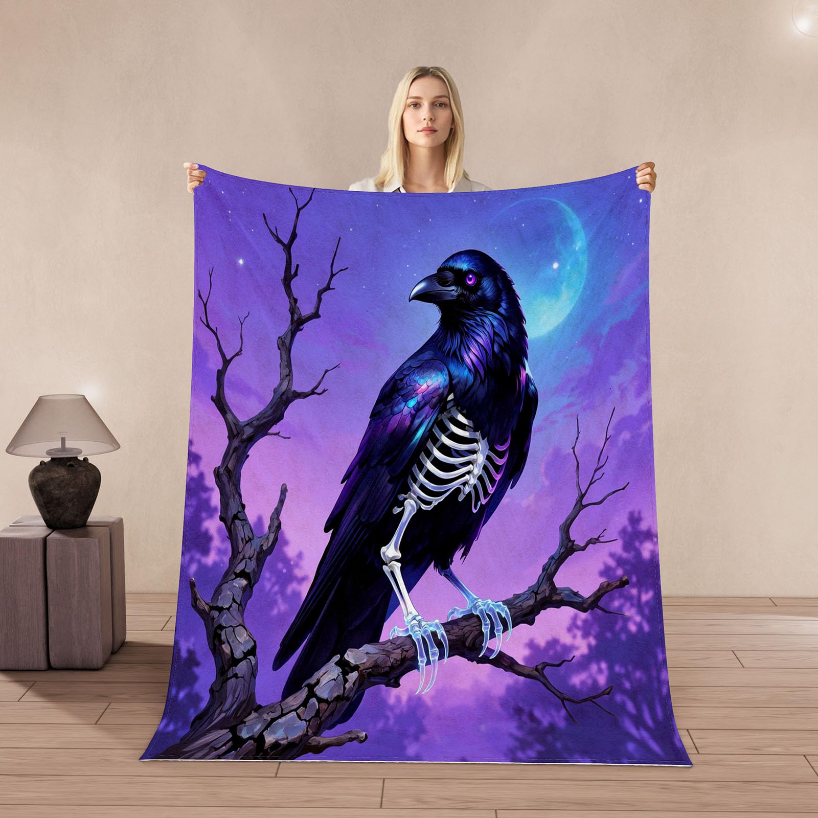Couverture corbeau 3D en micropolaire ultra douce et chaude pour canapé 100x130cm