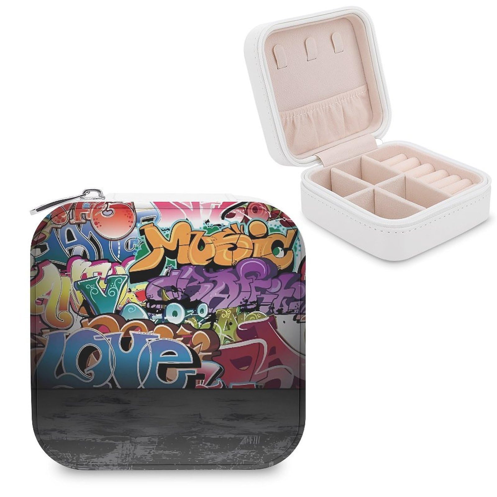 VstaDank Graffiti Hip Hop Jewelry Box Beautiful Portable Ring Boxes Cute Large-Capacity Jewelry Case Jewelry Organizer for Mothers Gifts for Earrings Rings Hand Bracelet