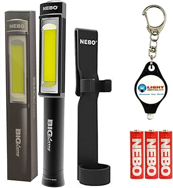 NEBO Big Larry 400 Lumen Flashlight Work Light COB Magnetic Bundle with Holster and Lumintrail Keychain Light (Black)