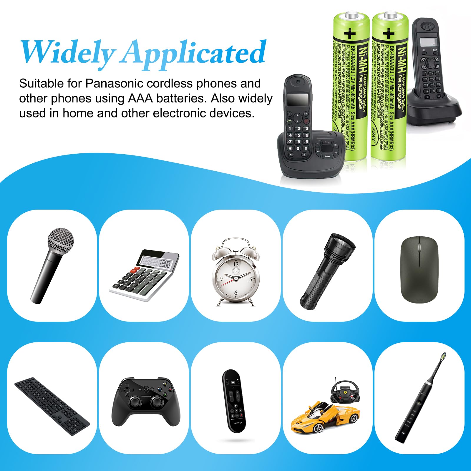 Paquete de 12 baterías recargables NI-MH AAA de 400 mAh 1,2 V para Panasonic | BK-40AAABU, pilas AAA recargables para teléfonos inalámbricos, mandos a distancia, electrónica, baja autodescarga