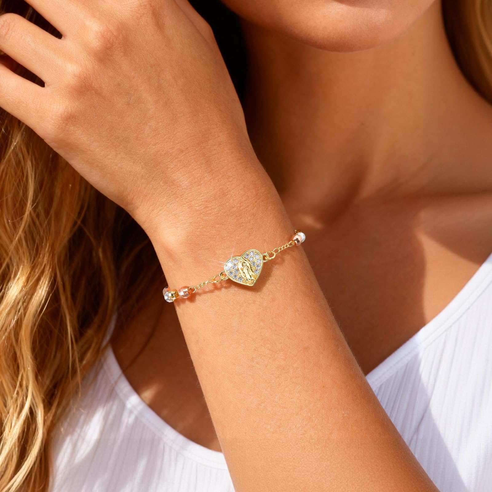 Gamtic Bracciale Rosario Donna Vergine Maria - Delicato Gioiello Vergine di Guadalupe Come Religioso Cattolico Regalo per Amico Cresima Battesimo Prima Comunione Pasqua e la Madrina