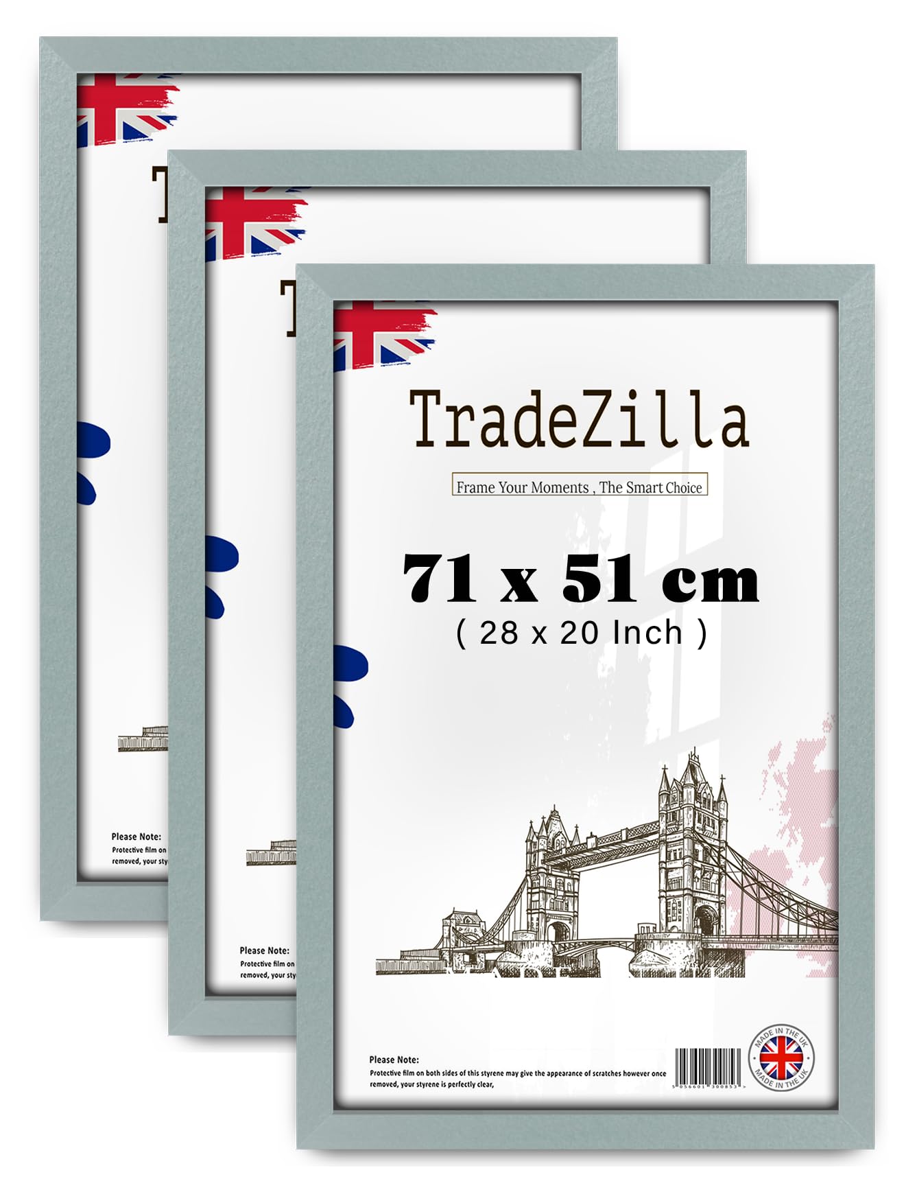 TradeZilla pack of 3 Standard Size 28 x 20 Inch Silver poster frame -710 x 510 mm Light Weight Mdf Wood – (71 x 51 CM) Sleek Design -|Perfect interior Décor [ Silver ] — image 1