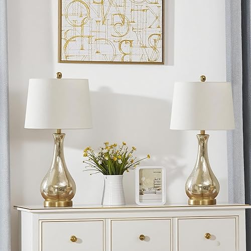 Maxax Juego de 2 lámparas de mesa de cristal para sala de estar, lámparas de noche doradas de 26 pulgadas con puertos USB, lámparas de vidrio