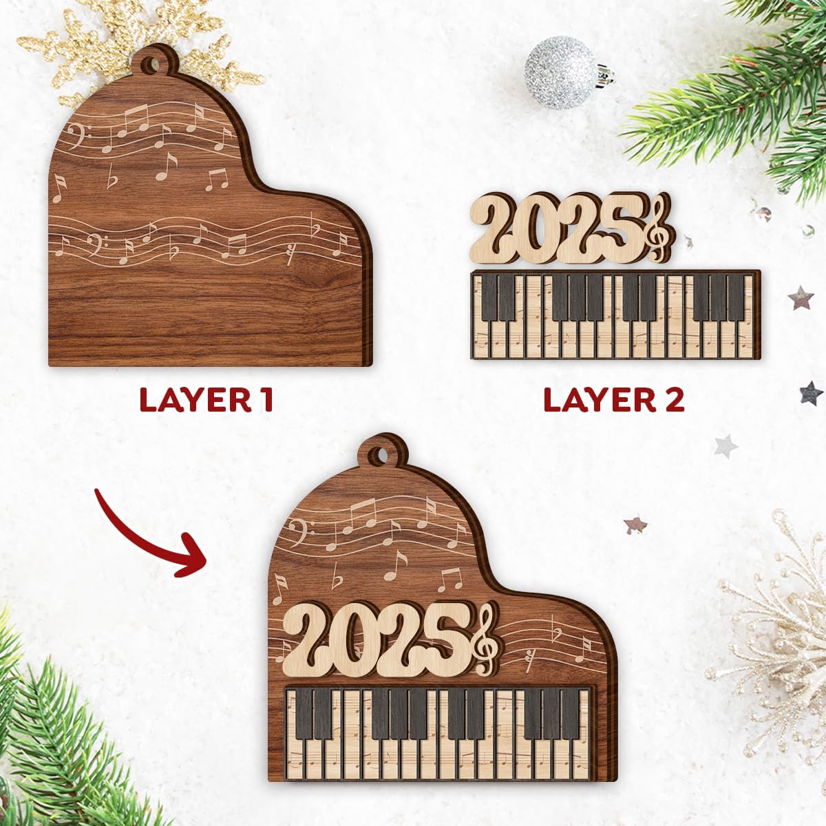 Piano Christmas Ornament 2025, Piano Teacher Gifts for Women, Men - Wooden Music Ornaments, Music Gifts for Pianist, Players, Lovers, Musicians - Musical Instrument Tree Decoration image 3