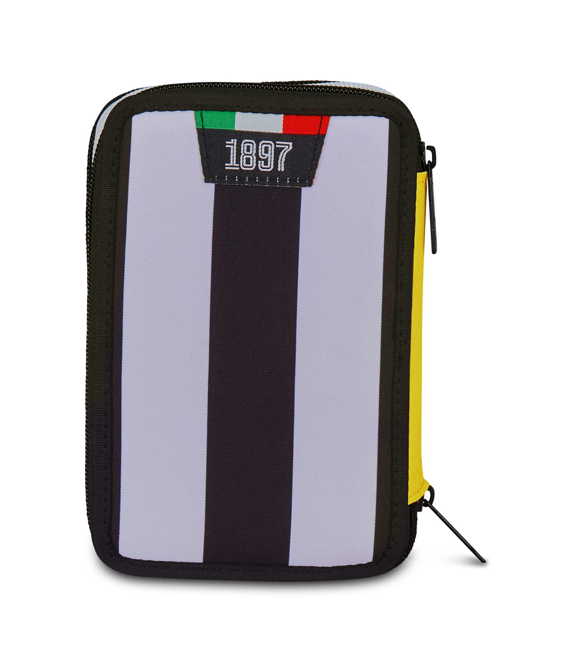 Seven Juventus Piórnik szkolny z 3 zamkami błyskawicznymi, czarny, potrójny pojemnik na długopisy, ołówki, kolory, szkoła podstawowa, dziecko, piłka nożna, czarne, nowoczesny