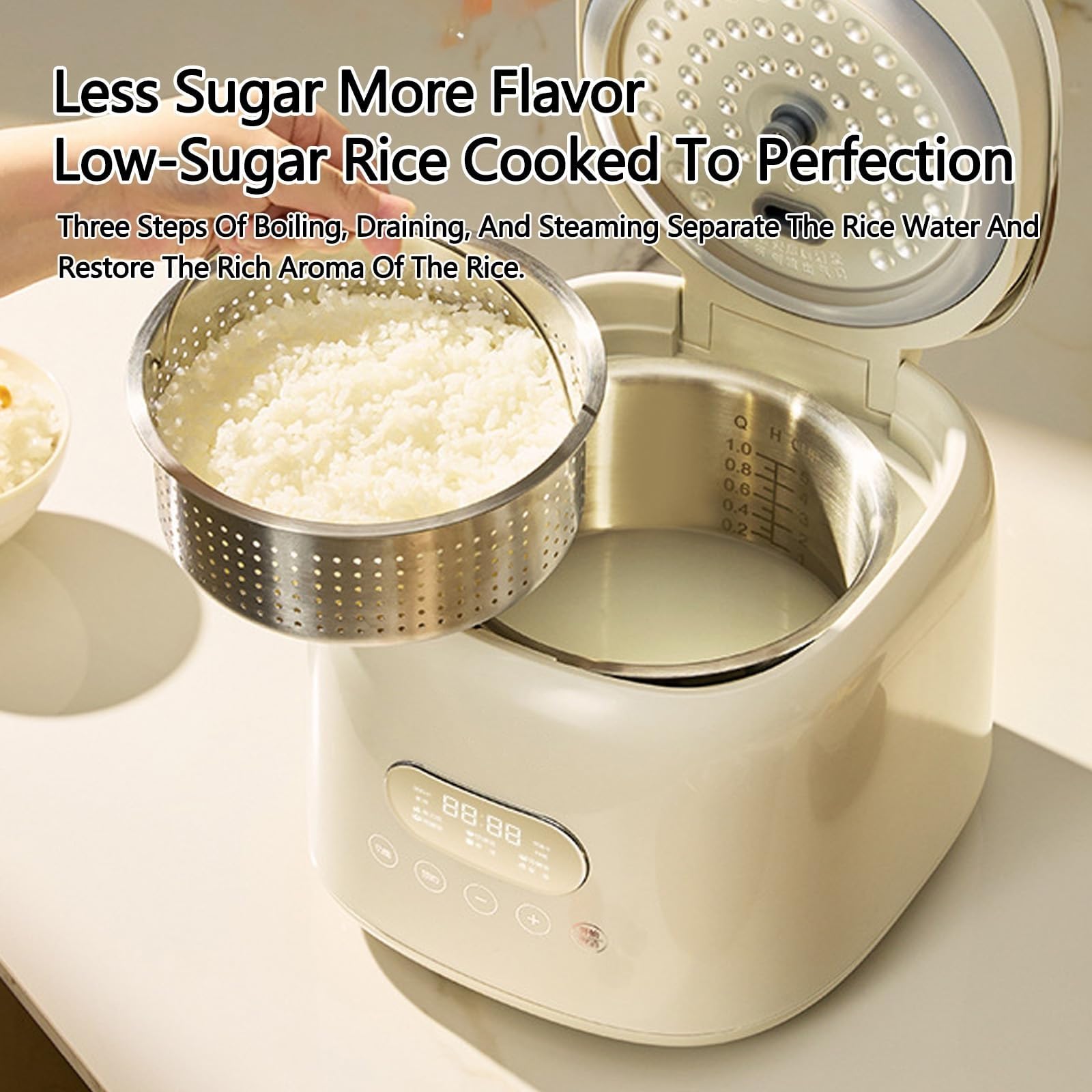 Smart Starch Reducing Rice Cooker, 2.5L Low Carb Mini Appliance z koszem na pary, 8 trybów wstępnie ustawionych, opóźniony timer i ciepłe, nie-stick do zdrowych posiłków