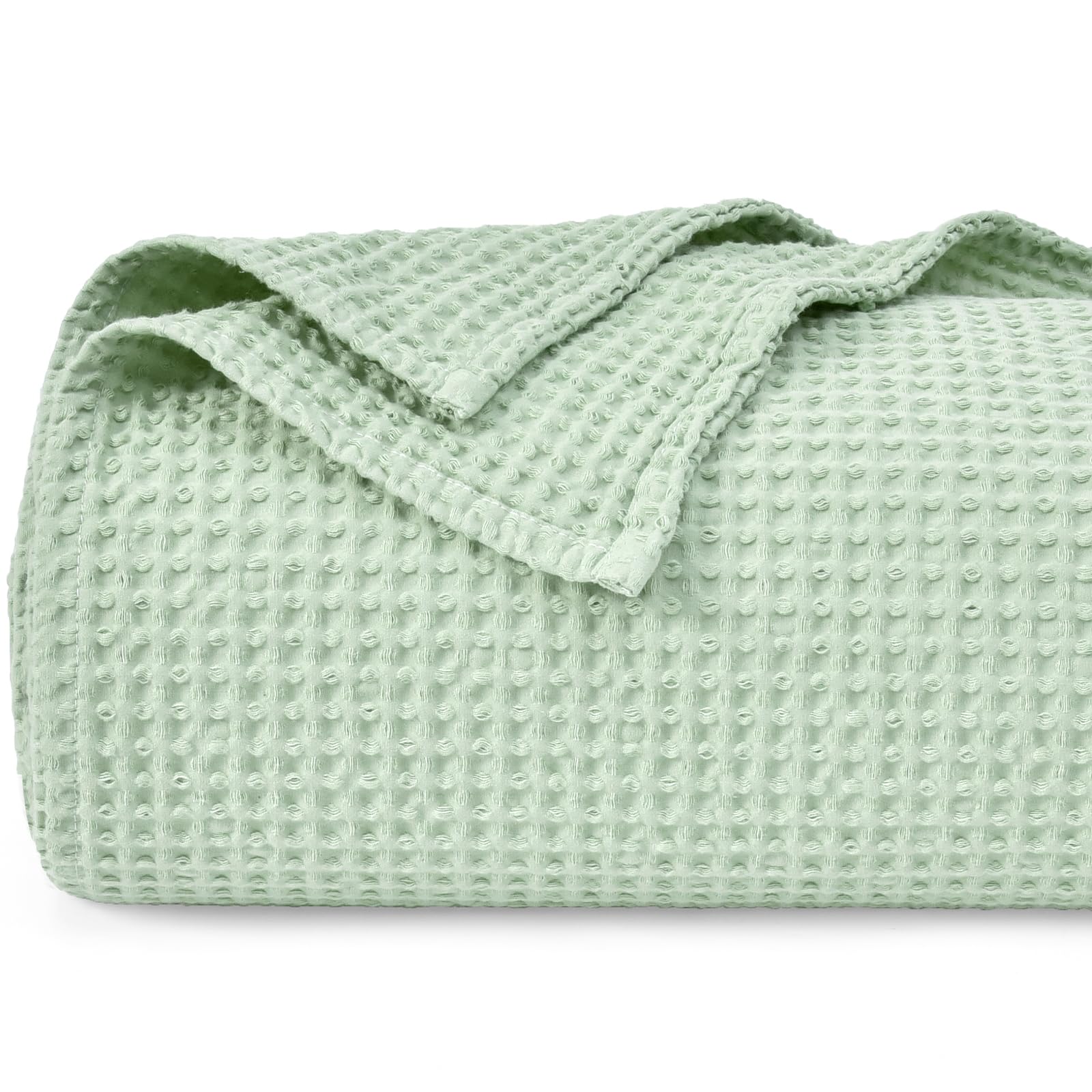 phf 100% cotton waffle weave blanket queen size 90"x90"-lightweight washed soft breathable blanket for all season - perfect blanket layer for couch bed sofa-elegant home decoration-sage green