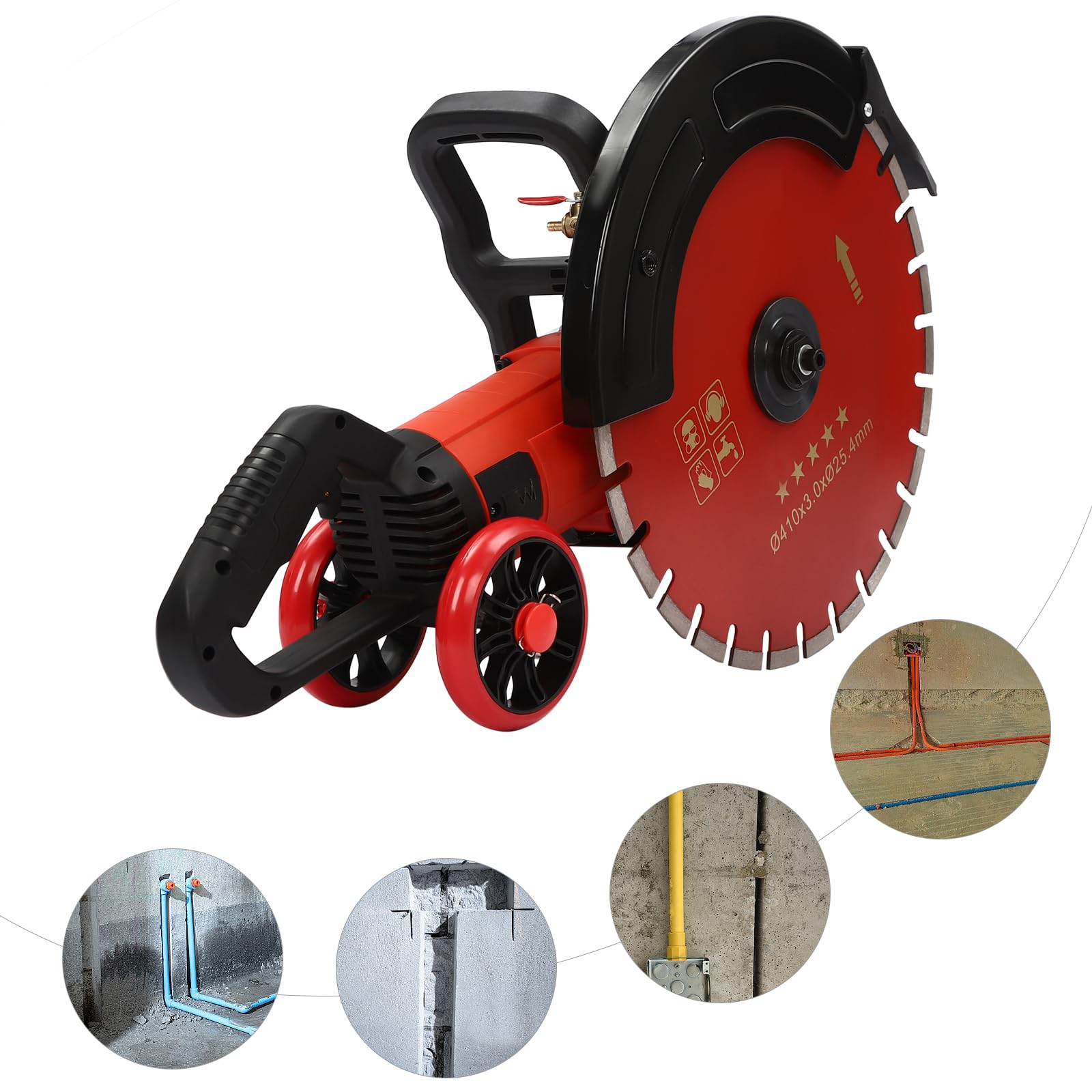 Elektryczna piła do betonu, rowkownica ścienna, piła tarczowa o dużej mocy 2800 W, głębokość cięcia 165 mm, piła tarczowa na mokro/sucho z przewodem wodnym, pompą wodną, ostrzem, do kamienia i cegły