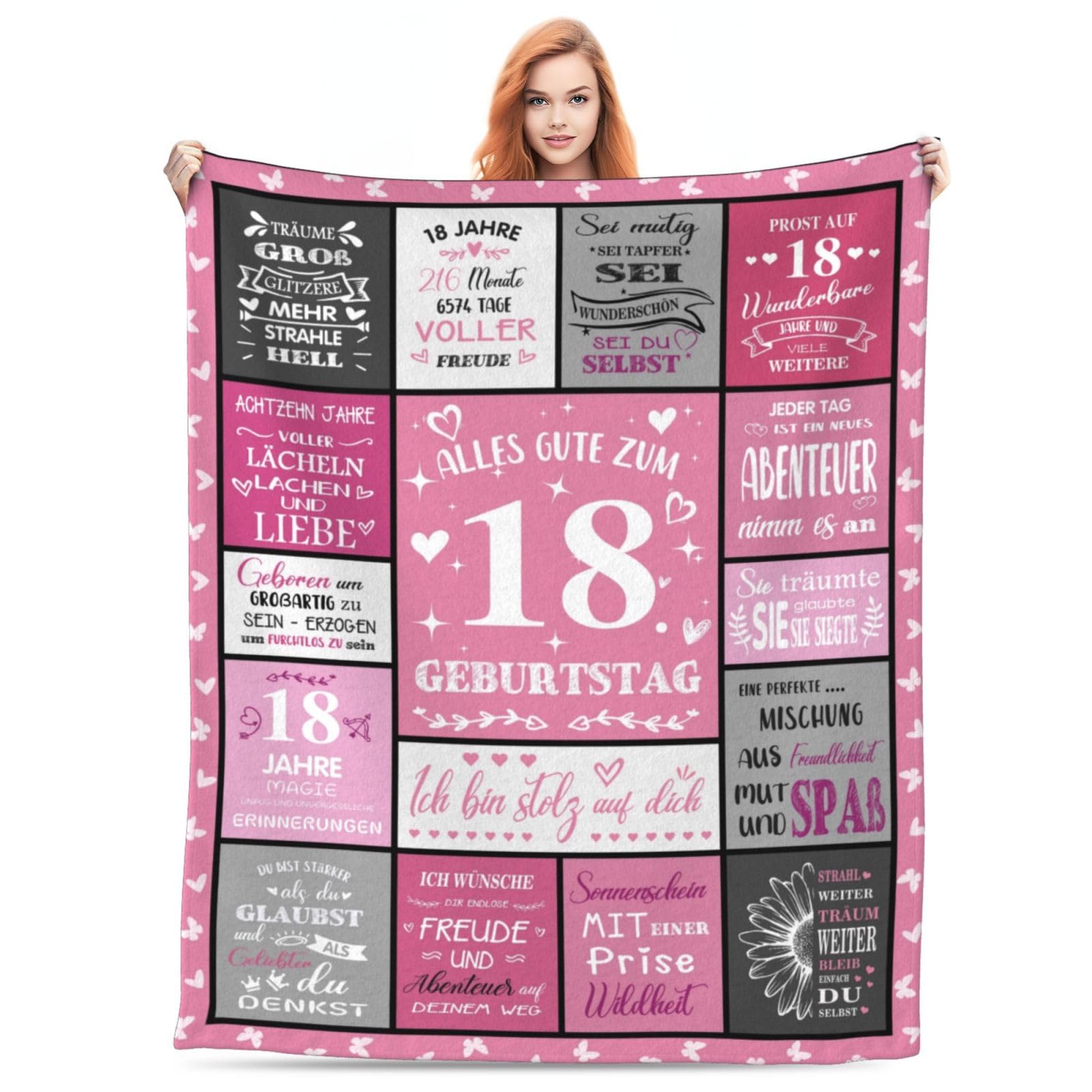 Couverture 150x130 cm pour 18e anniversaire : plaid en laine rose pour fille