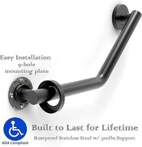 Miniatura 4 de Barra de agarre compatible con ADA, soporte de peso de 500 libras para seguridad en el baño (ángulo de 16 pulgadas, negro mate)