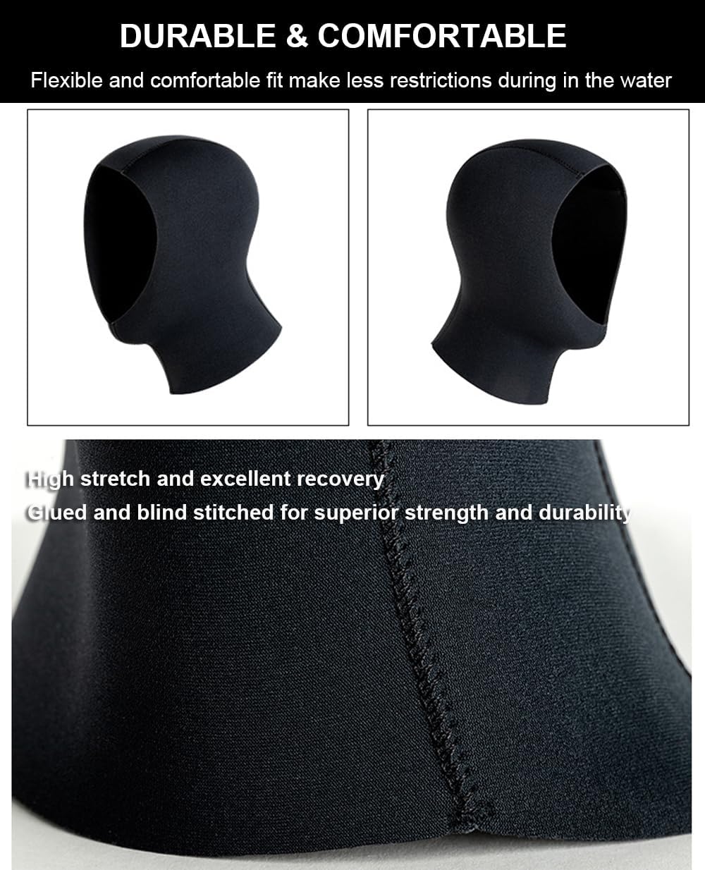 SUJAYU 3mm/5mm Wetsuit Hood Surf Hood Scuba Hood, Neoprene Hood Diving Hood Scuba Hoodie, Waterproof Hood Diving Gear Wetsuit Hood for Men Women