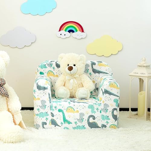 Miniatura 27 de ALIMORDEN Silla rellena de espuma ultrasuave para niños, con diseño de fósiles de dinosaurios que brillan en la oscuridad, sofá de lectura Sherpa