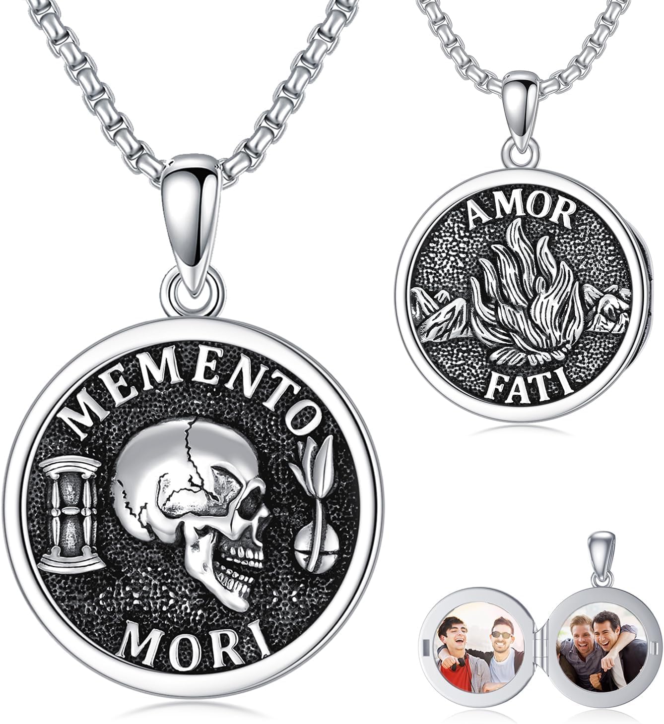 PELOVNY Memento Mori Necklace 925 Sterling Silver Gothic Skull Pendant Stoicism Jewelry Gifts for Men Women 22+2 Inch Chain