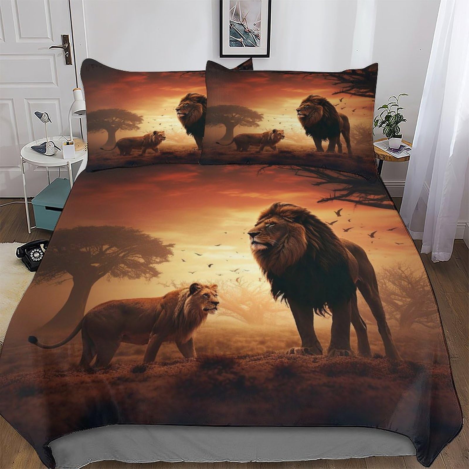 Housse de couette lion king size en microfibre douce et anti-allergique au confort hôtelier