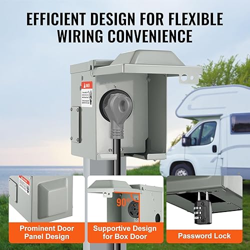 Miniatura 3 de VEVOR Caja de toma de corriente RV de 30 amperios, 125250 voltios, caja de receptáculo cerrada para exteriores con cerradura, NEMA TT-30R panel
