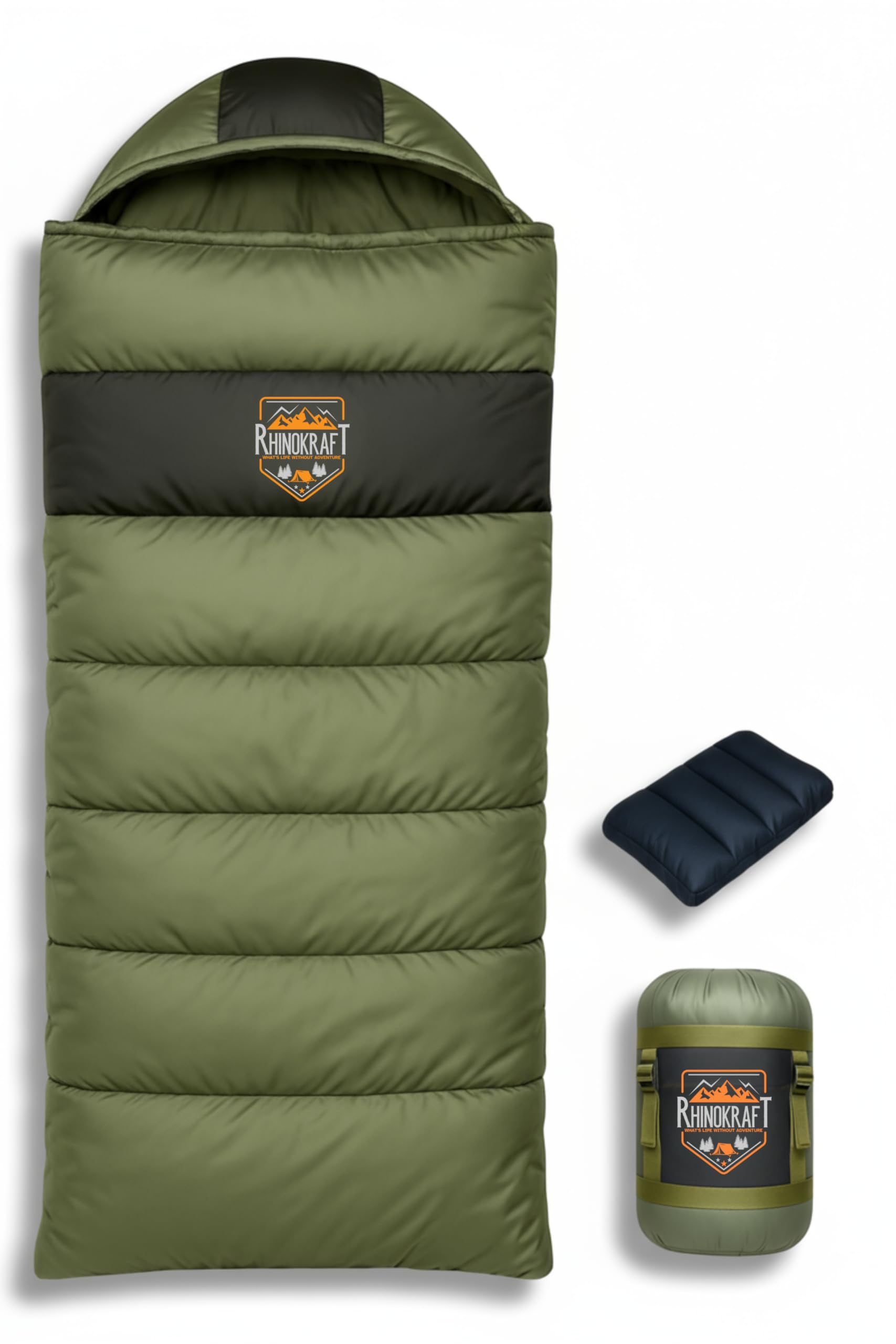 Rectangular Sleeping Bag with Pillow | Lightweight, Waterproof, Compact for Camping, Trekking, Travel | Comfort Temp 0°C to 18°C | Includes Carry Bag