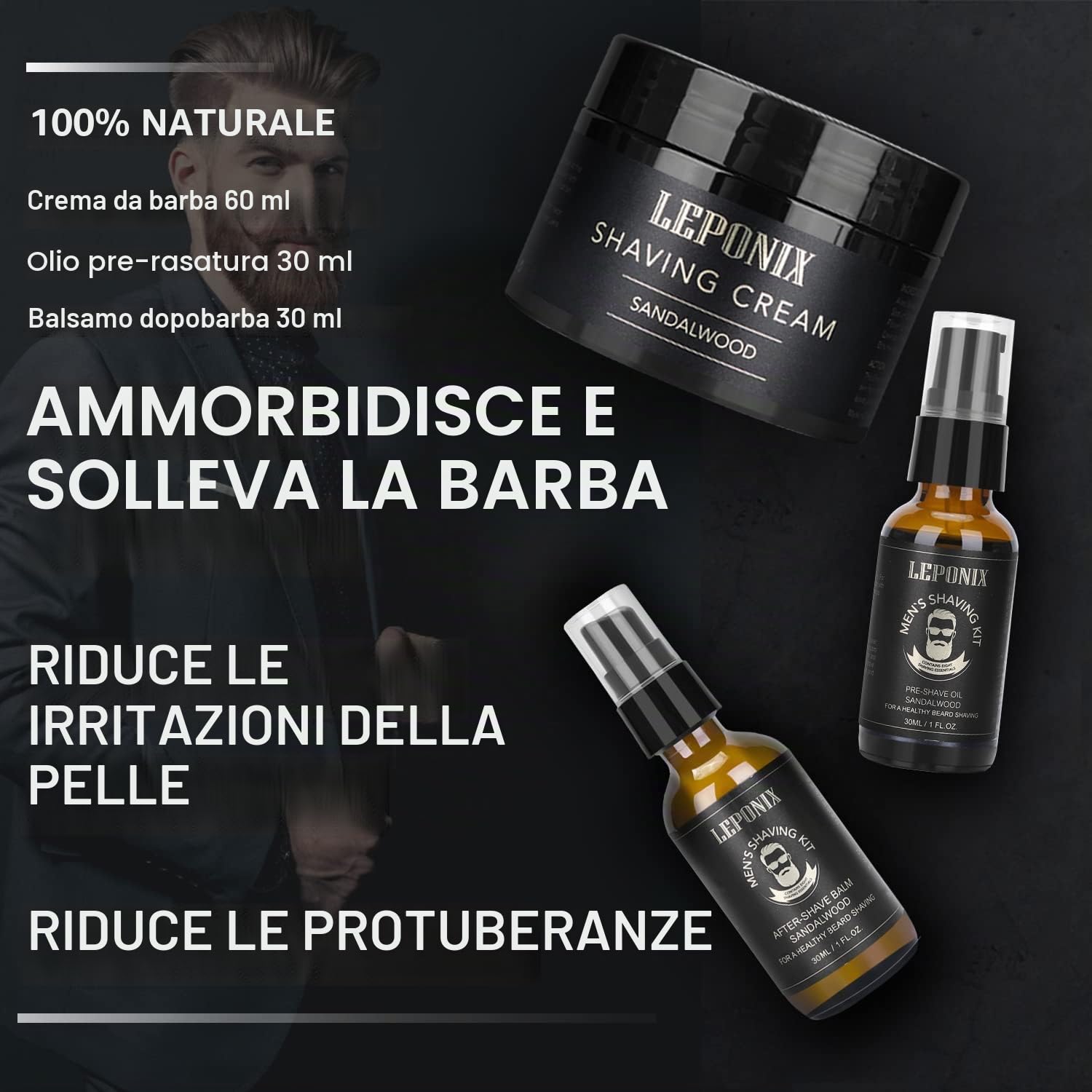 Kit Uomo Rasoio, Sapone, Crema, Olio, Dopobarba, Pennello e Ciotola - Set da Barba Completo