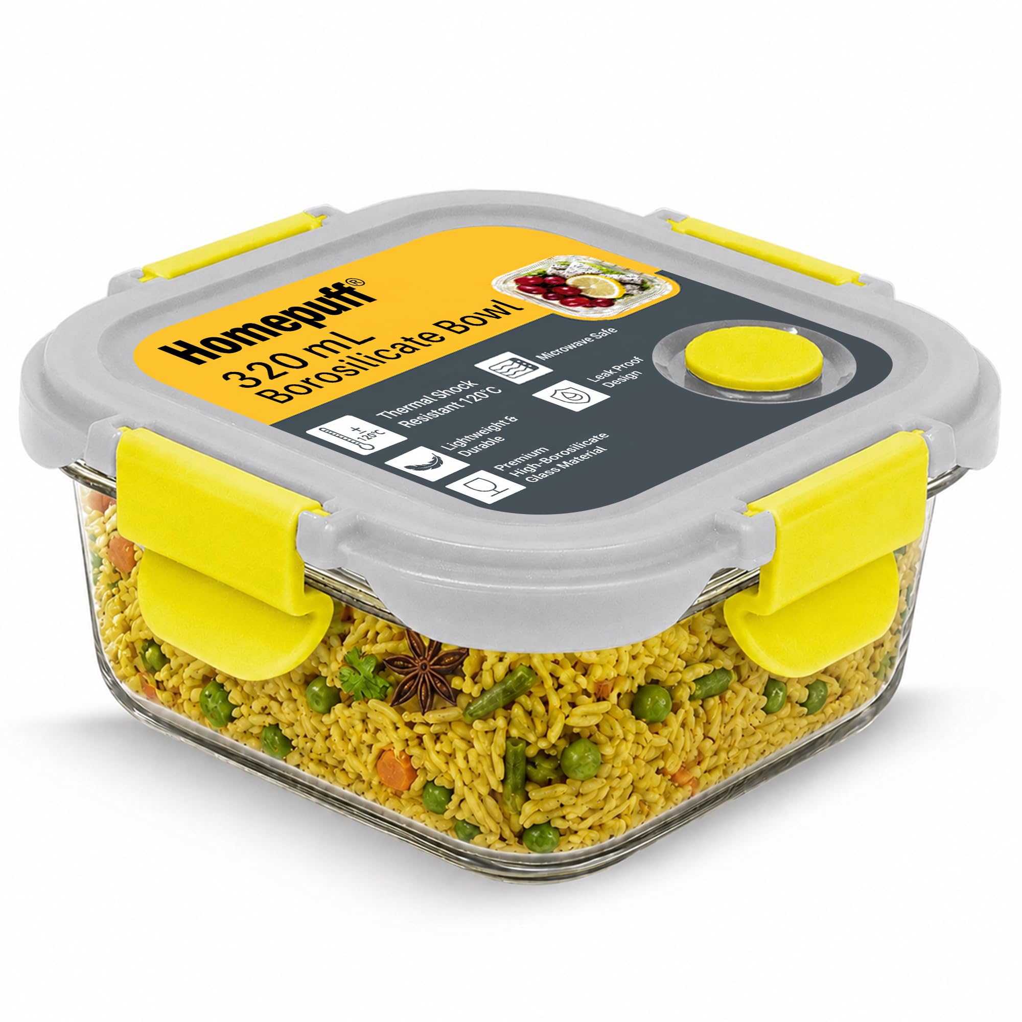 Home Puff Glass Lunch Box - Leakproof & Stackable -1