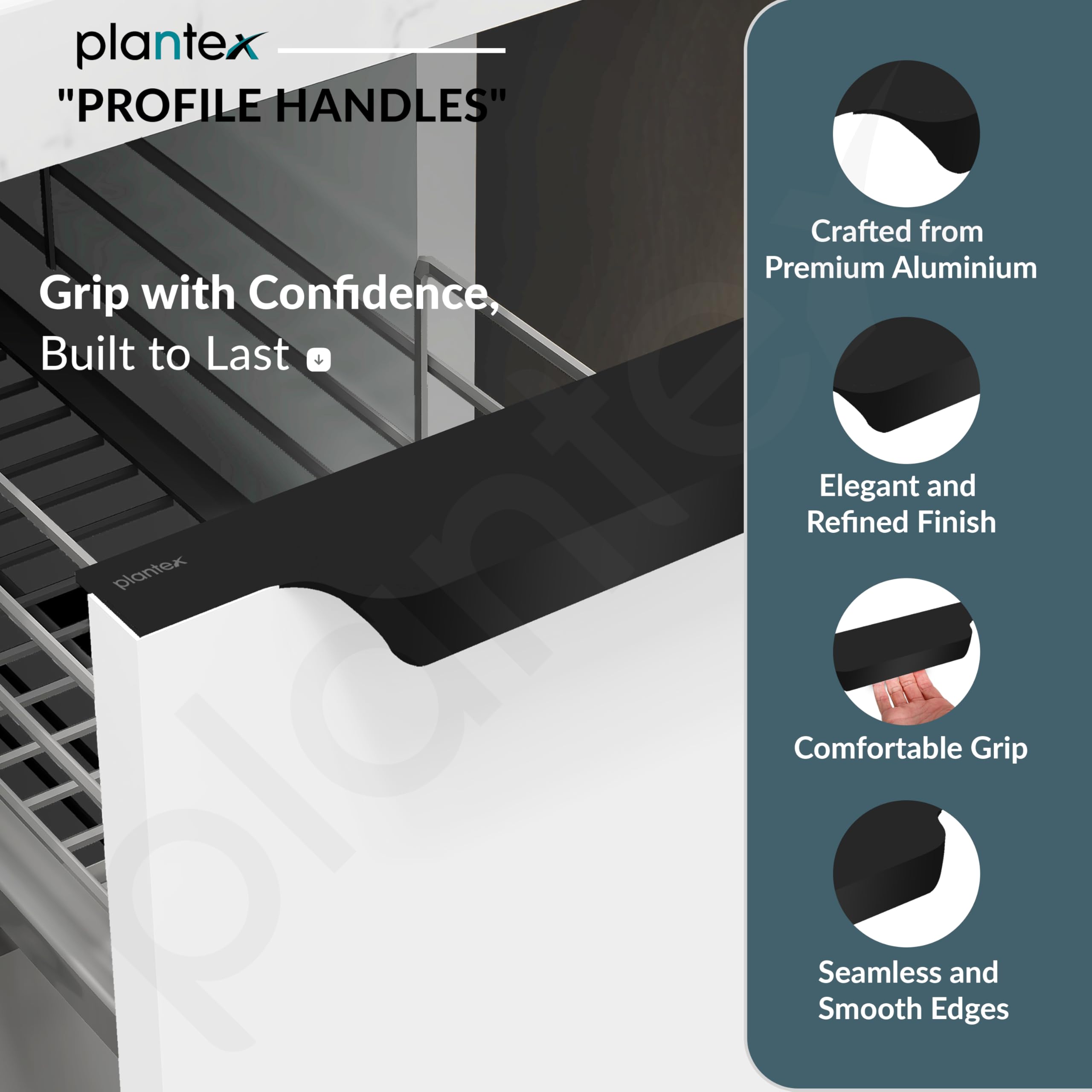 Plantex Profile Handle for Kitchen Cabinet/8 Inch Aluminium Drawer Profile Handle/Wardrobe Pull Handle for Home/Office/Hotel - Pack of 5 (Black) — Amazon image 2