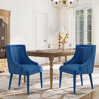 Royal Blue Modern Dining Chairs Set of 2, Velvet Upholstered Kitchen & Dining Room Chairs with Tall Back, Accent Chair for Reception Living Room Study Room