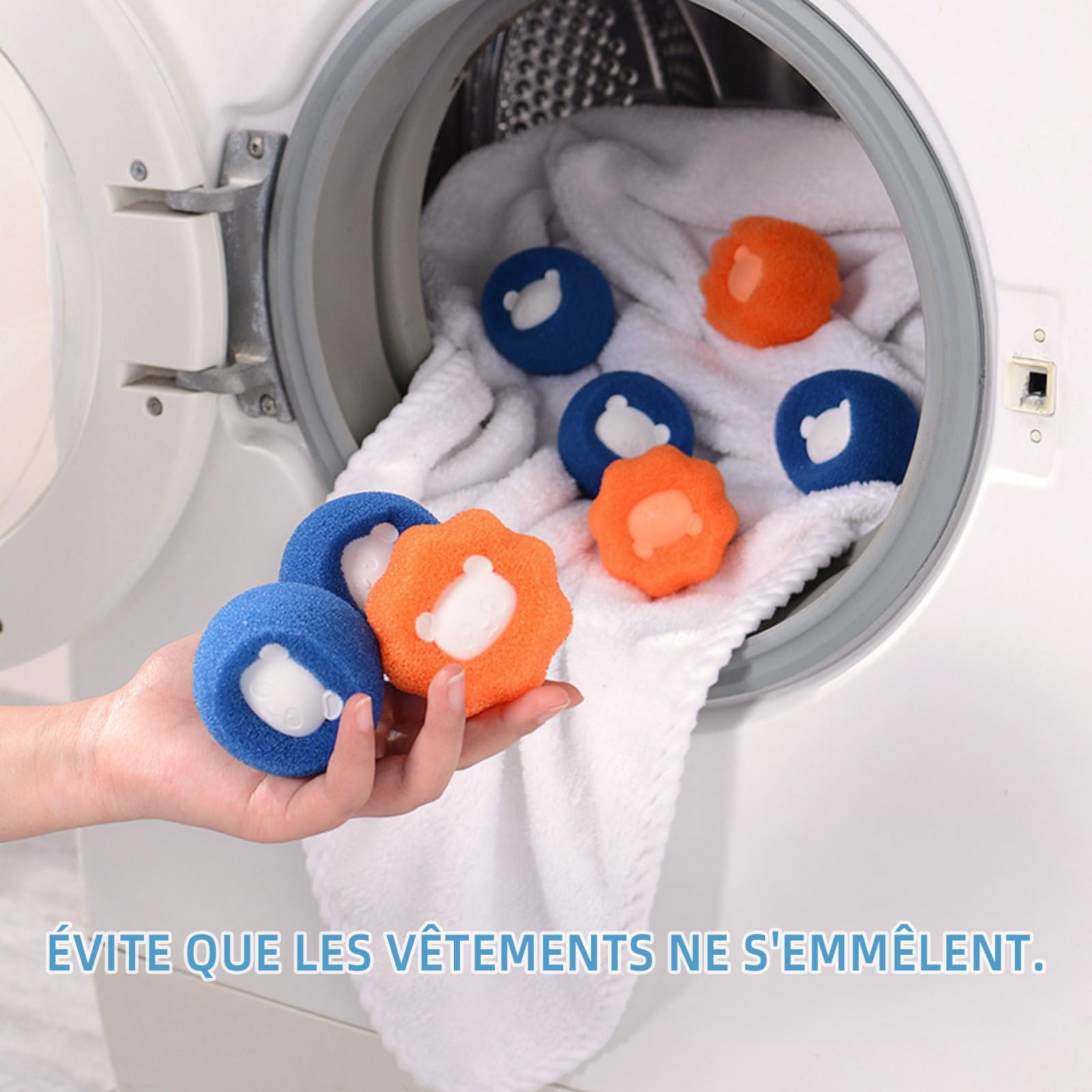 Anti Poil Machine à Laver, 8 Pièces Attrape Poils a Laver Réutilisable, Balle de Lavage Chat et Chien, Boule Anti Poil Animaux pour Enlever les Poils D'animaux et les Peluches (Bleu+Orange) - 4