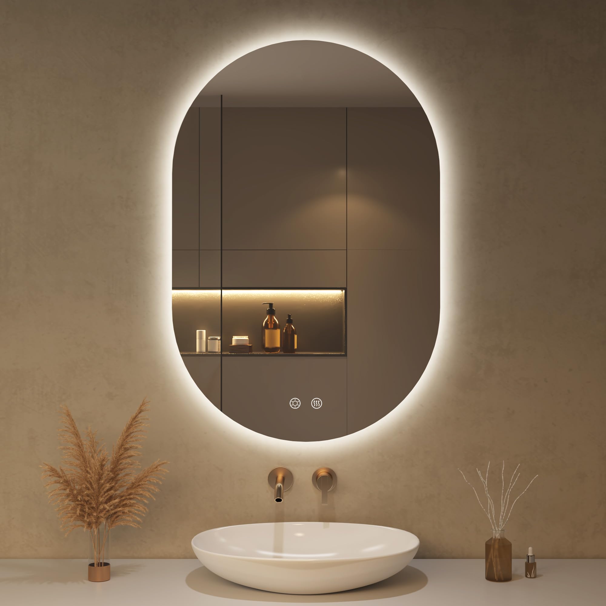 50x75cm LED Badspiegel mit Beleuchtung Oval | Badezimmerspiegel mit Beleuchtung,Beschlagfrei,Touch-Schalter, Dimmbar,3 Lichtfarbe Einstellbare, Bruchsicher