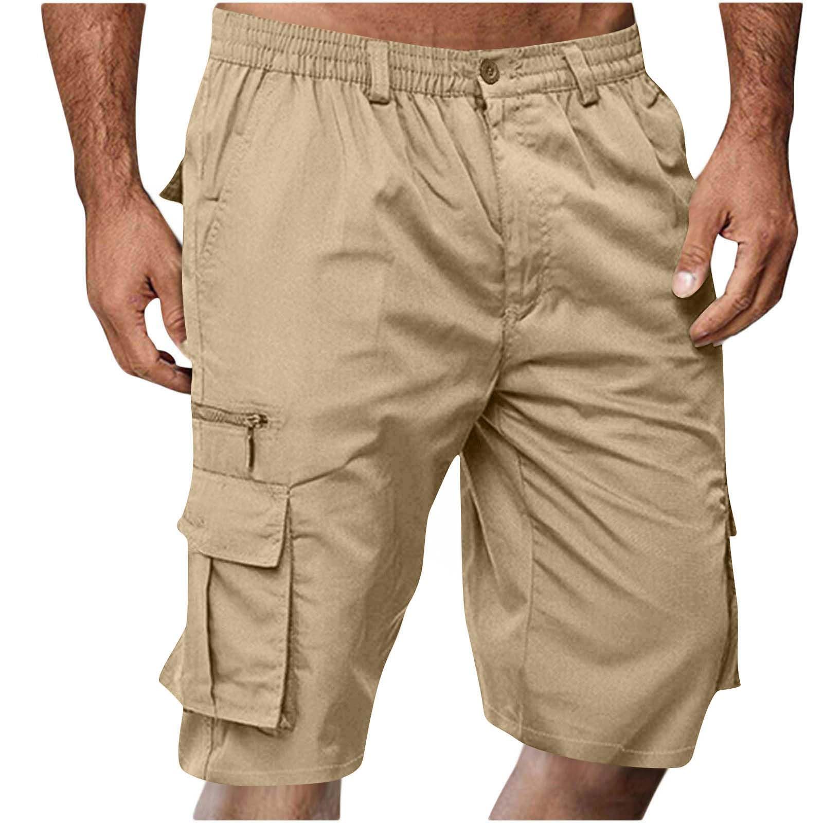 Kurze Hosen Herren Cargo Shorts Sommer Casual Outdoorshorts Kurz Arbeitshose Chino Shorts Herrenshorts mit Kordelzug Taschen Baggy Freizeitshorts Elastische Taille Cargoshorts Khaki XL