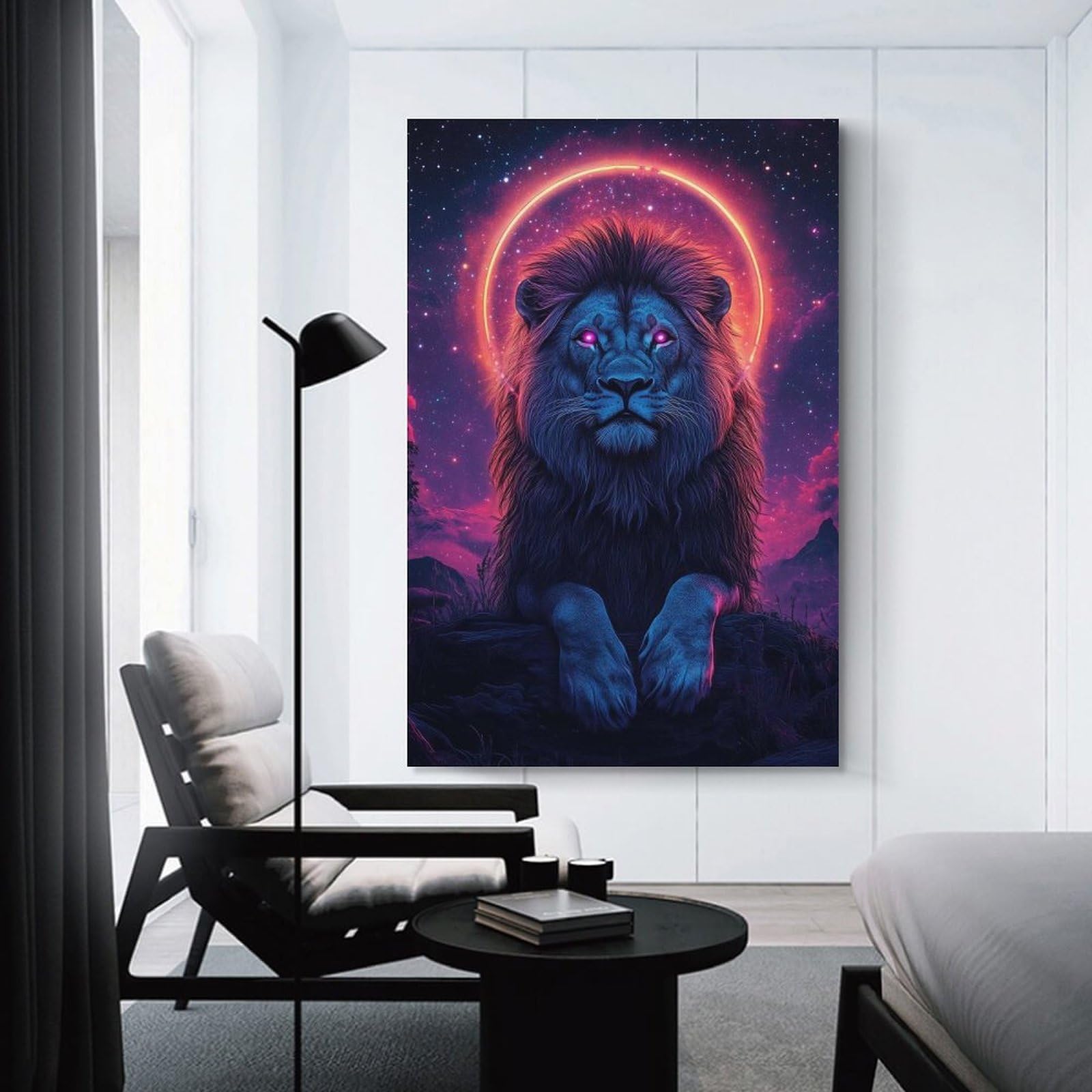 Junmoney Wall Picture Print Cosmic Lion with Halo, 20x30inch(50x75cm), for Living Room, Lounge Or Sitting Room, Modern Wall Decor for Cosy Interiors