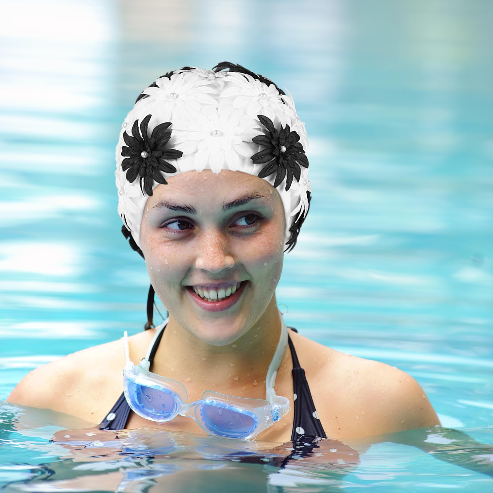 Gatuida Gorro De Baño con Flor De Exterior Gorros De Natacion para Mujer Cabello Floral Sombrero De Natación De Las Mujeres Perlas De Flores Las Flores Son De Nailon