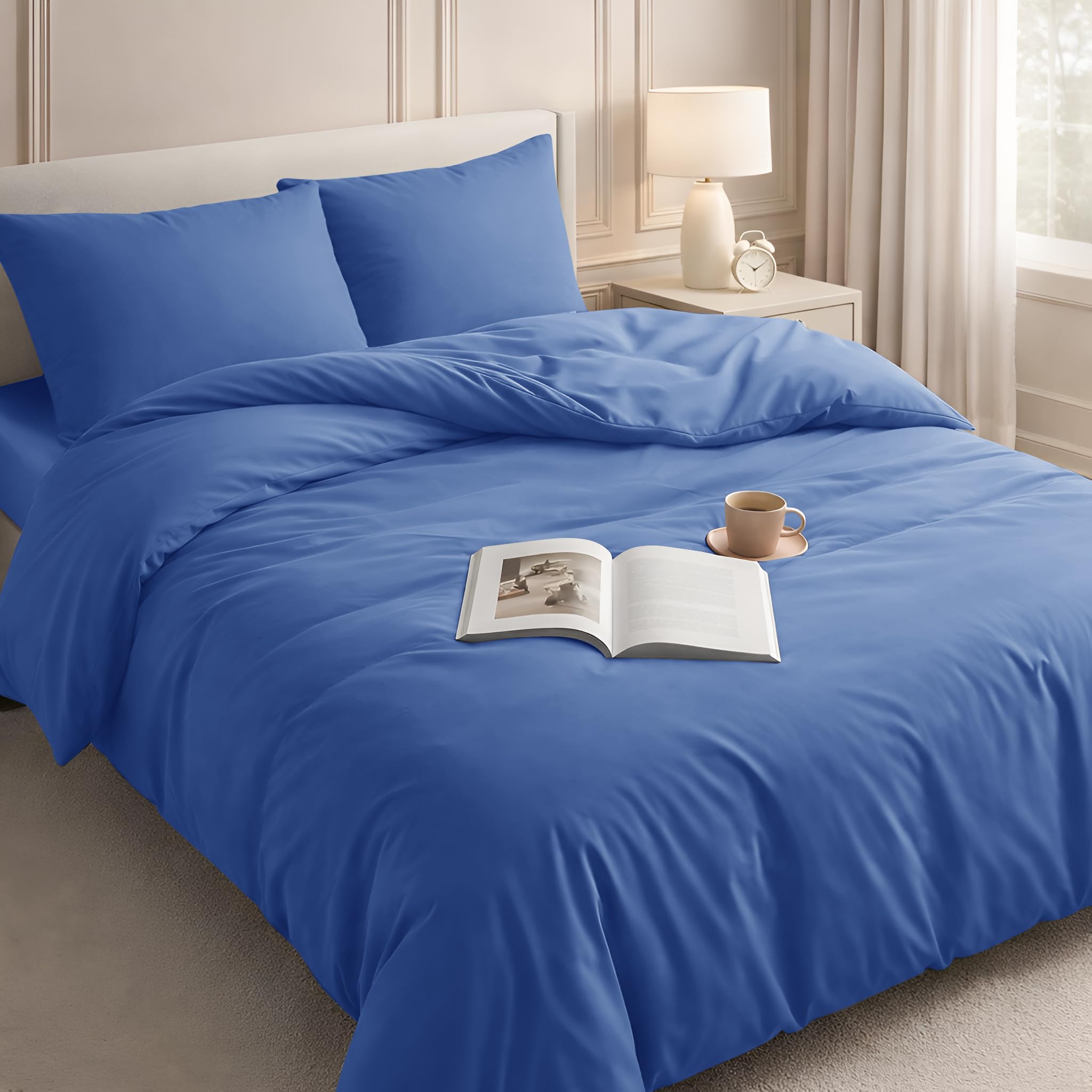 Velosso Duvet Cover Sets - Brushed Microfibre Duvet Covers with 2 Pillowcases - Hypoallergenic Ultra Soft Breathable Quilt Cover Set (French Blue, Double) — image 1