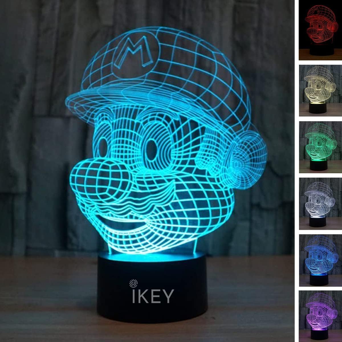 IKEY 3D Night Light Colors Gradual Changing Touch Switch Table Desk Optical Illusion Lamps, 7 Color Changing Lights with Acrylic Flat & ABS Base & USB Cable