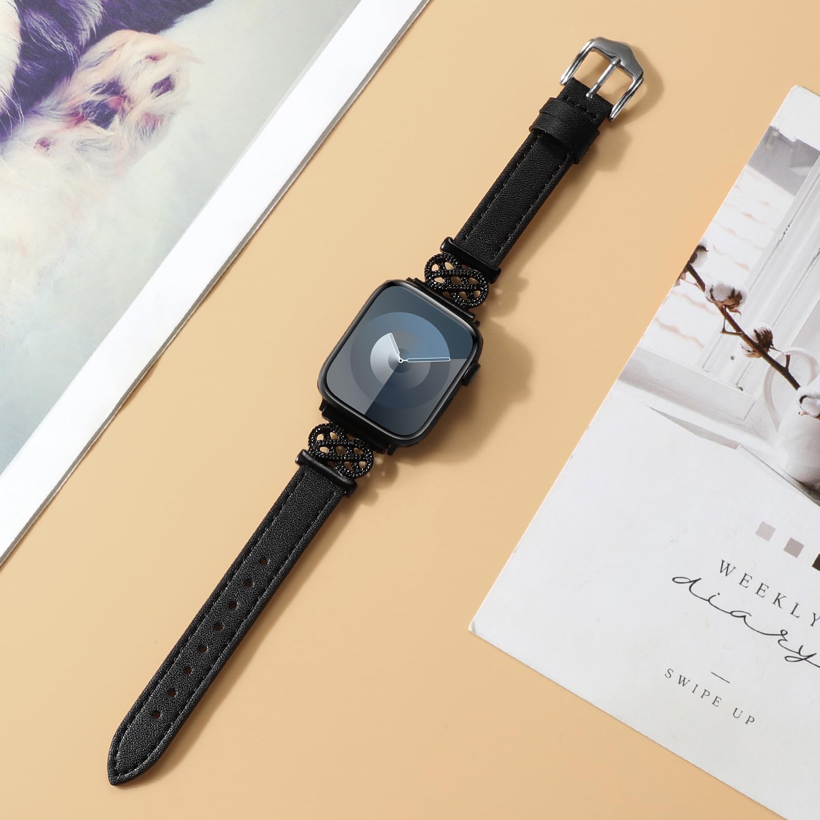 WONFAITH Leather Band Compatible with Apple Watch Band 38mm 40mm 41mm 42mm 44mm 45mm 46mm 49mm, Dressy Slim Women Strap with Knot-Shape Metal Buckle for Iwatch Ultra SE Series 10 9 8 7 6 5 4 3 2 1