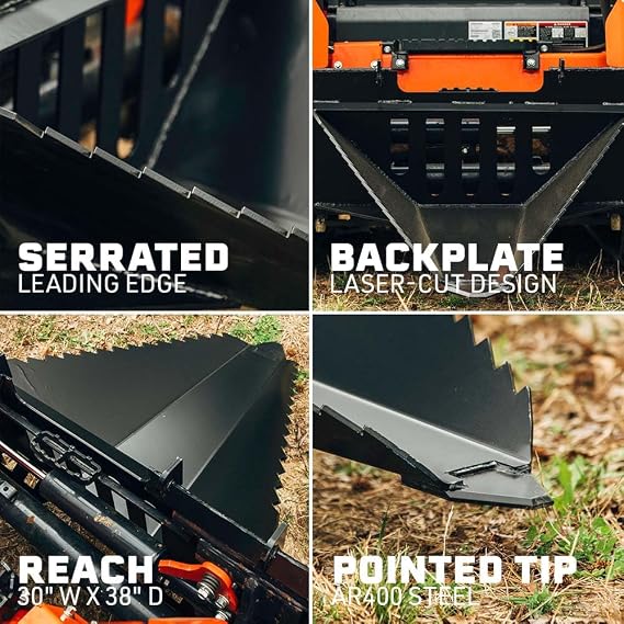 Titan Attachments Economy Series Stump Bucket Attachment, Universal Skid Steer Quick Tach, Serrated Leading Edge, Tree Scoop Digger for Removing Smaller Tree Stumps and Light Duty Ripping Roots
