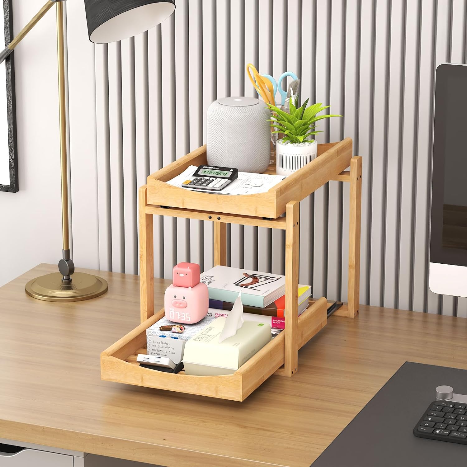 Bamboo Under Sink Organizer and Storage, 2 Pack Pull Out Cabinet Organization, 2 Tier Vertical Slide Out Undersink Storage Shelf, Multi-Purpose Organizer Shelves for Kitchen Bathroom Medicine - Image 7