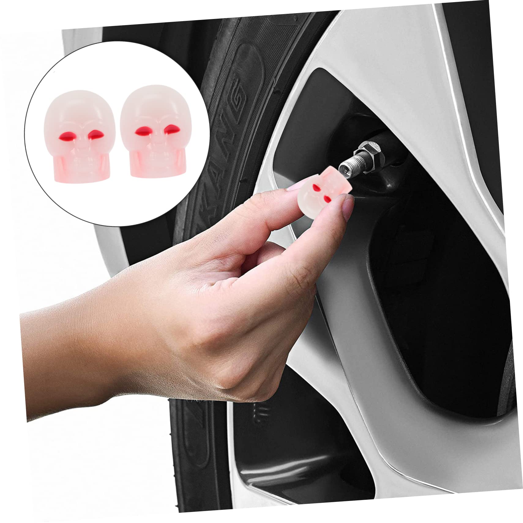 SOLUSTRE 200pezzi Tappi Valvole Pneumatici Fluorescenti Forma Di Teschio Per Auto e Biciclette Facili Da Installare Resistenti e Riutilizzabili Per Personalizzare Tuoi Pneumatici