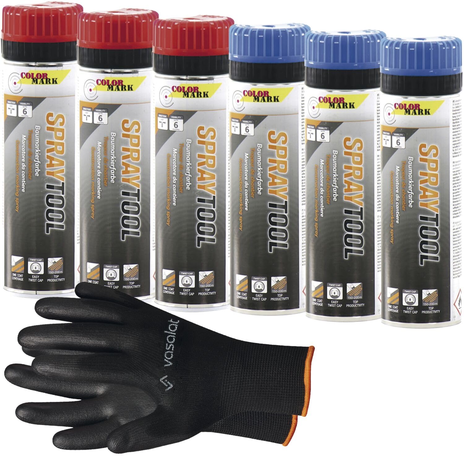 vasalat Markierungsspray Set - Markierspray Neon rot, blau für schnelle und saubere Markierungen, 6 Stück