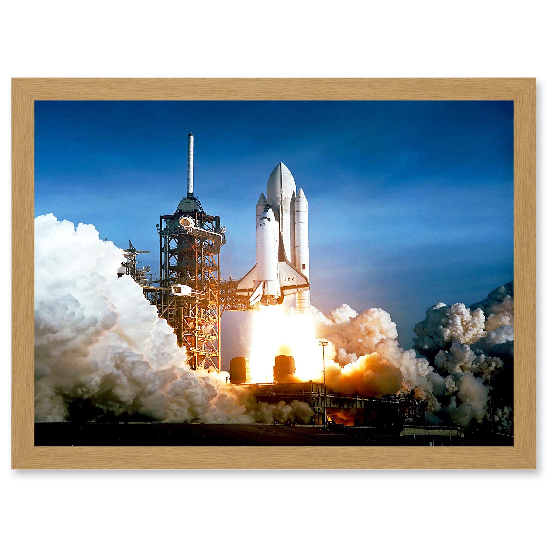 Artery8 Space 1981 Shuttle Launch Number One Columbia NASA Framed Wall Art Print A4 - Light Oak Frame