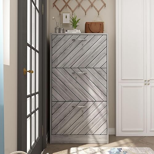 Miniatura 3 de FAMAPY Moderno zapatero con 3 cajones abatibles, gabinete de almacenamiento independiente de zapatos, diseño inclinado, organizador de