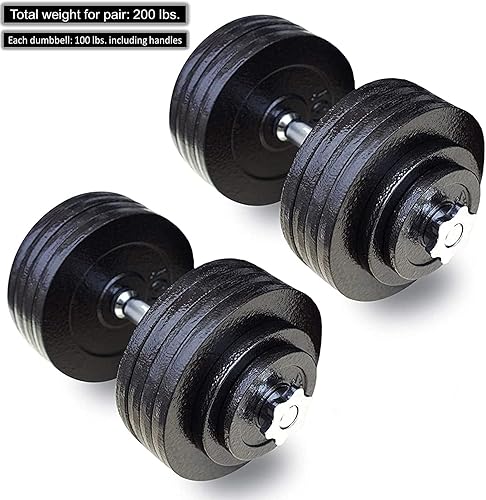 Miniatura 5 de Fitness Maniac USA 200 libras ajustable mancuernas set de pesas de hierro fundido sólido, ideal para entrenamiento de fuerza, levantamiento de