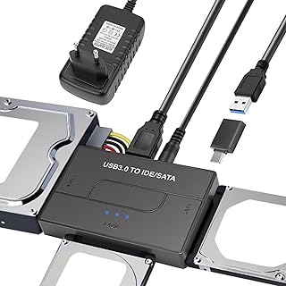 USB3.0 5Gbps Hard Drive Reader Adapter for 2.5'' and 3.5'' IDE and SATA HDD/SSD, USB3.0 to IDE/SATA Hard Drive Adapter Converter Supports Windows/Linux/MacOS for CD-ROM/CD-RW/DVD-RW