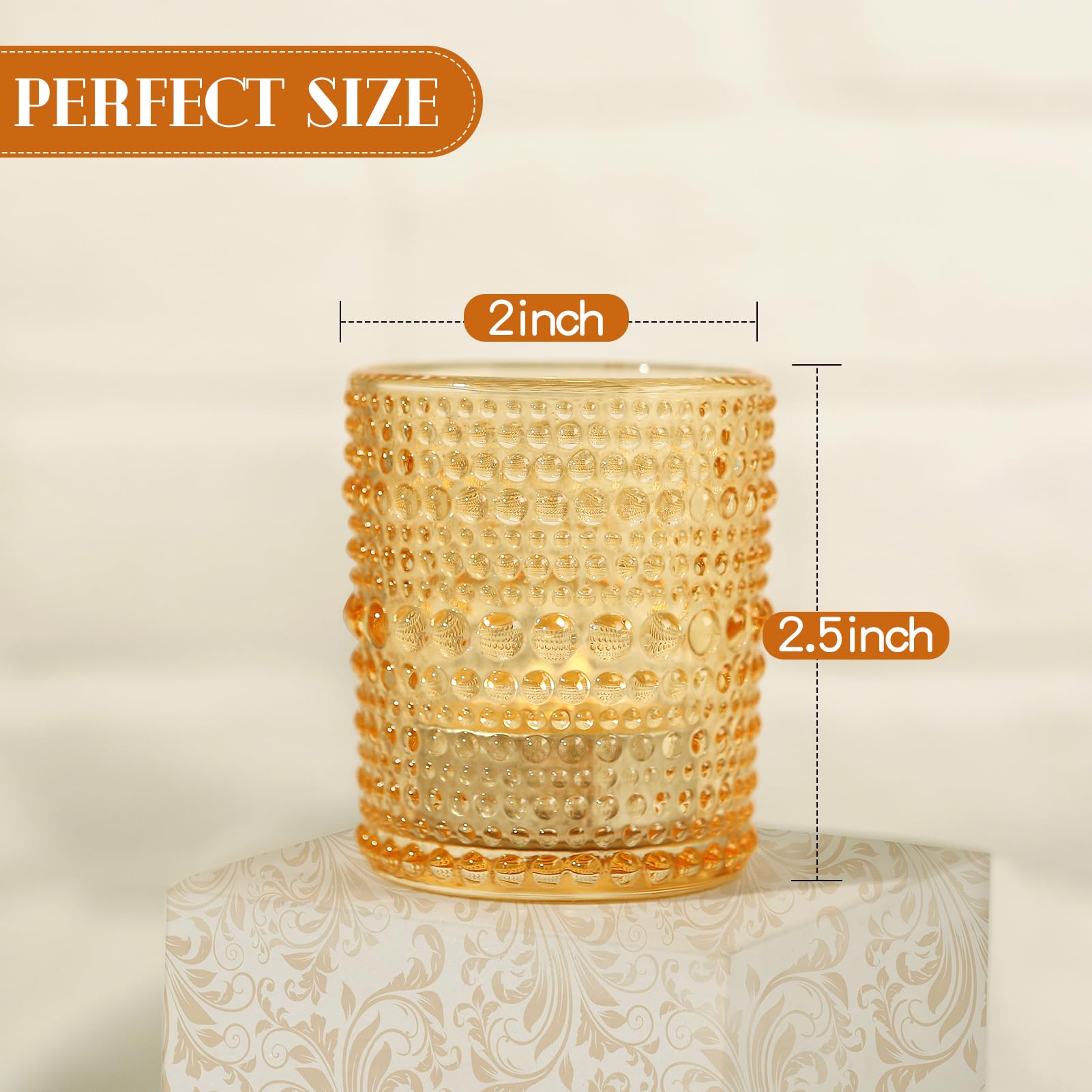48Pcs Votive Candle Holders for Table Centerpieces, Orange Glass Candle Holders Bulk for Wedding, Bridal Shower, Birthday, Home, Baby Shower Birthday, Party Decoration (48, Gold)