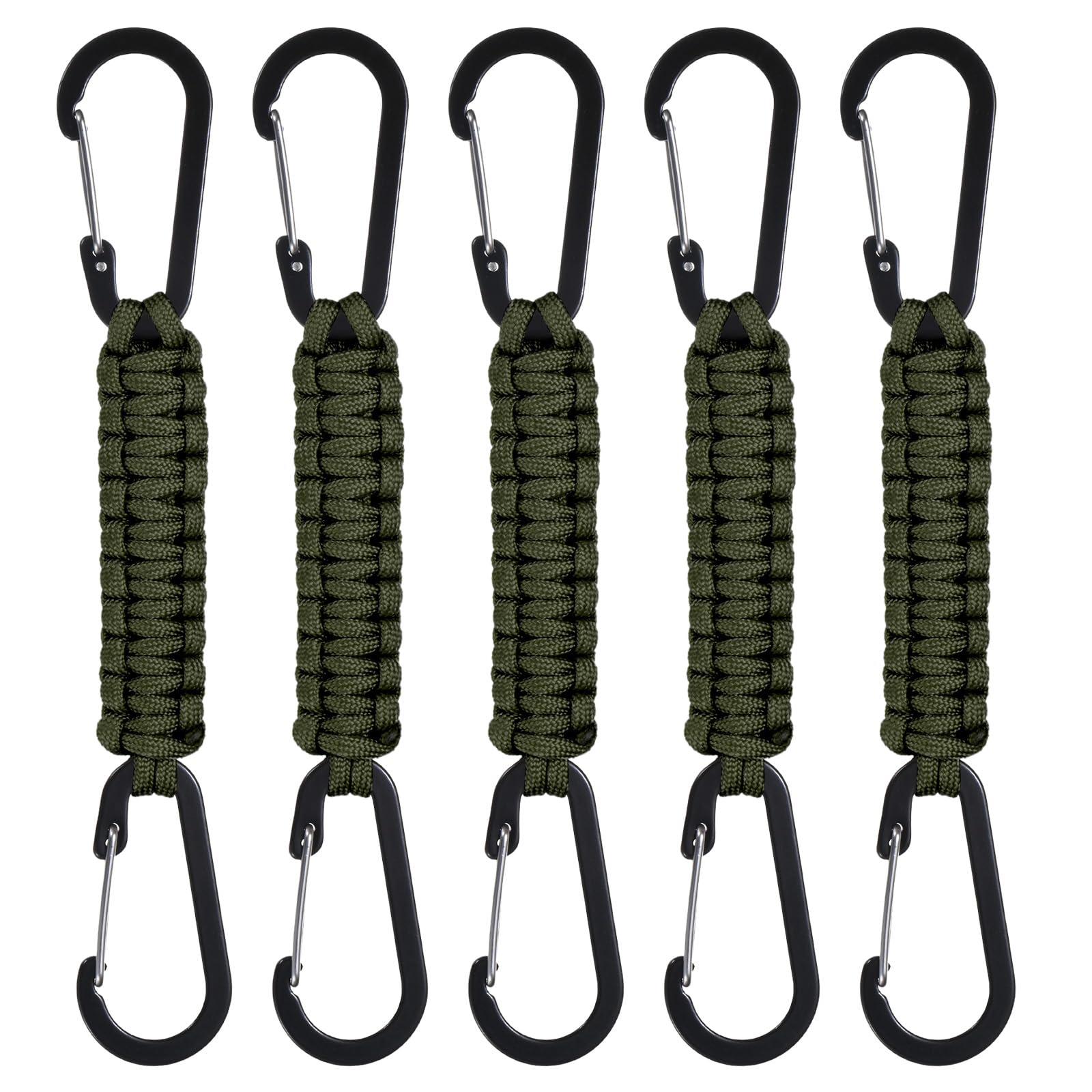 M METERXITY 5-Pack Braided Paracord Keychain with Clips, 7.9 Inch Paracord Lanyard Clips Durable Hanger Hook for Backpacks Water Bottle for Camping/