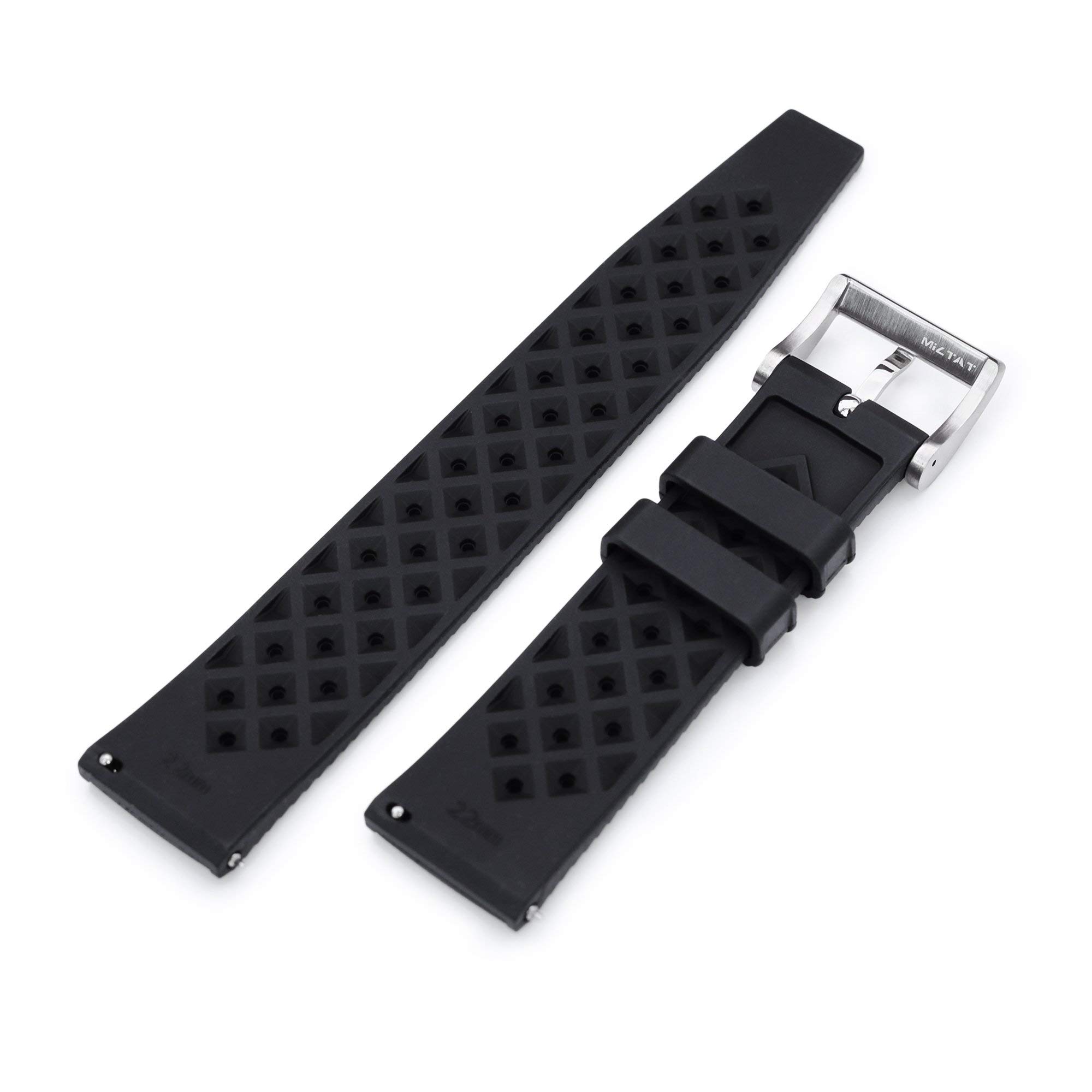MiLTAT - Cinturino in gomma impermeabile Pro FKM, chiusura rapida, 20 mm, colore nero, Nero , L