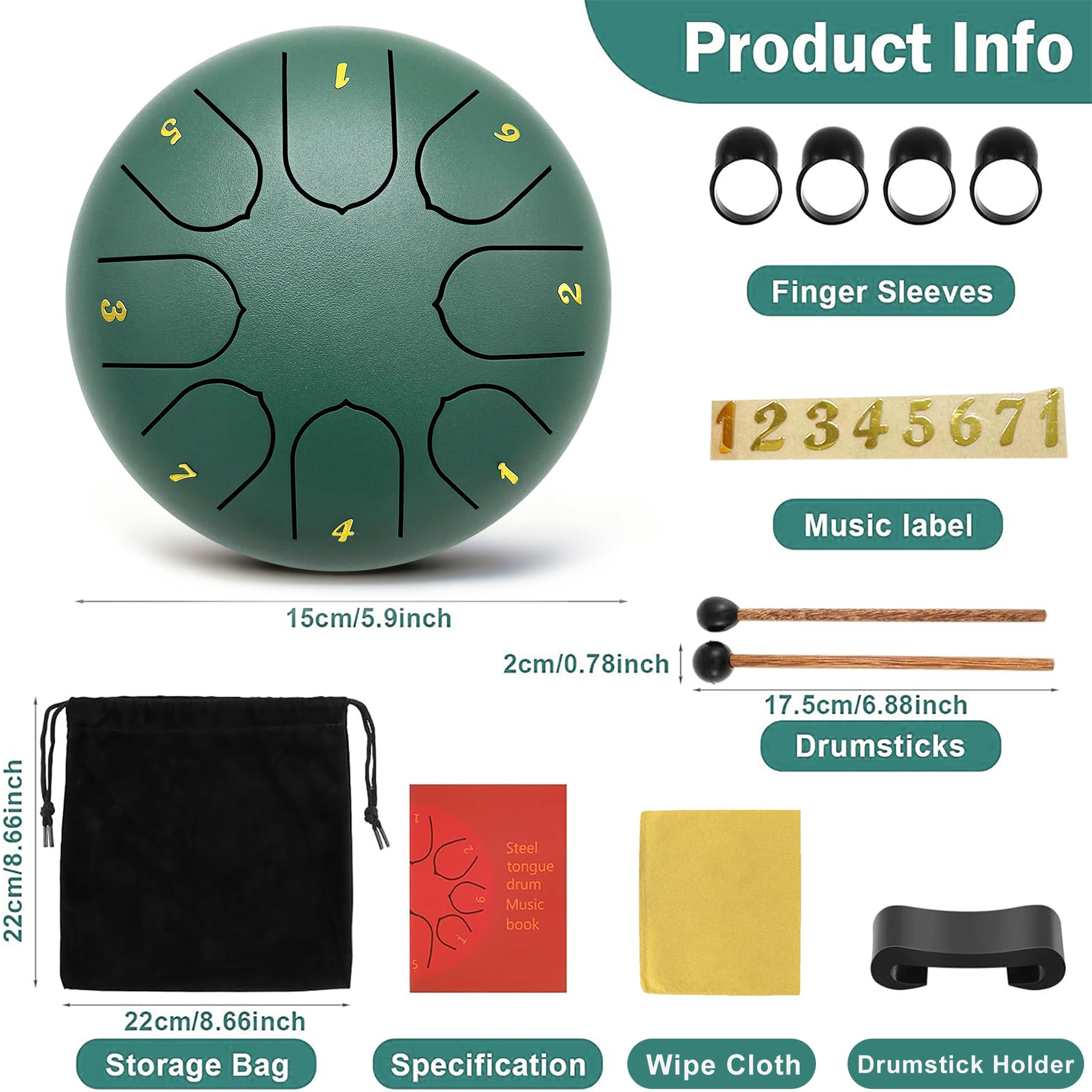 Rain Tamburo Zen Esterno, Handpan Portatile, Strumento a Percussione Metallo, Chakra Drum, Steel Drum, Musica Esterna (8-Ton 6-Zoll)