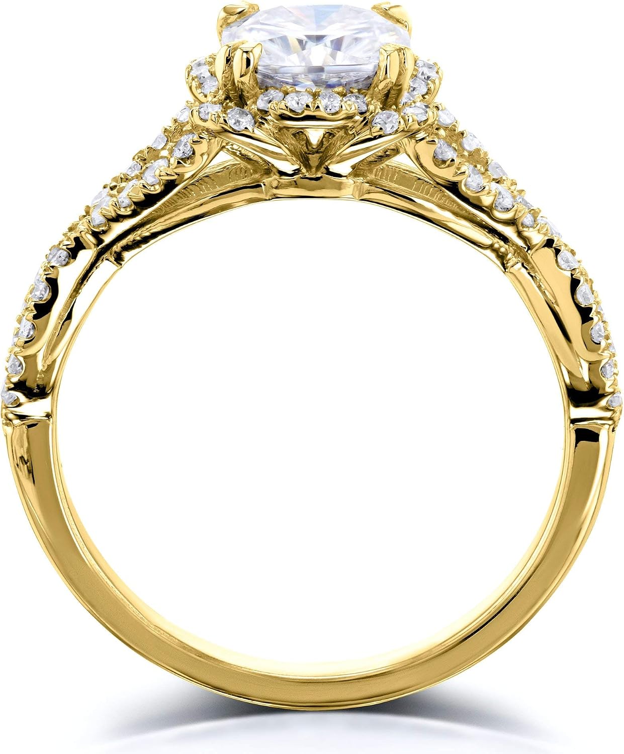 Kobelli Round Moissanite (GH/VS) Fancy Halo Cross Shank Ring