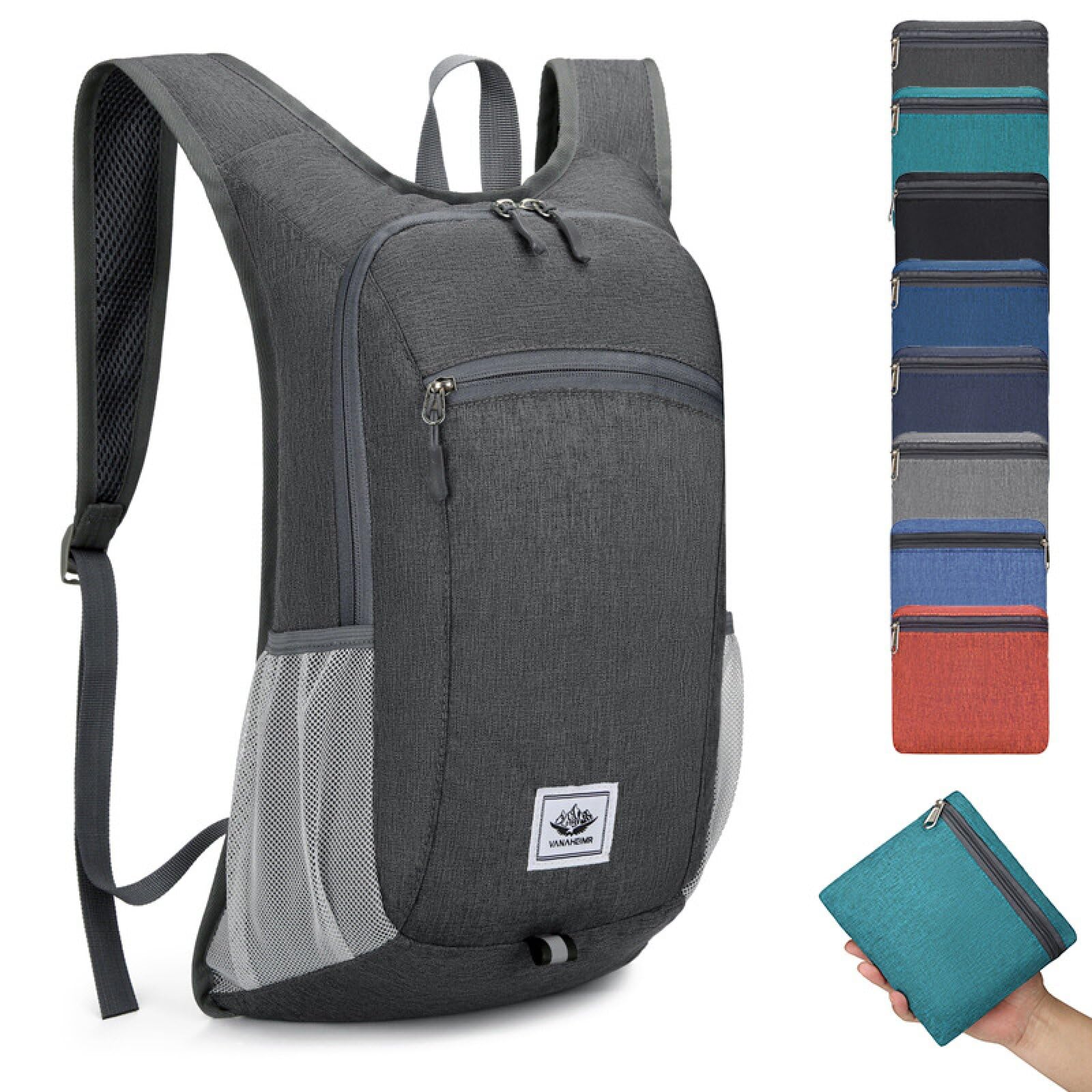 DOJUNS Hiking Backpack 15L Small Travel Backpack Lightweight Foldable Daypack Packable Camping Backpacks for Women Men (Dark Grey)