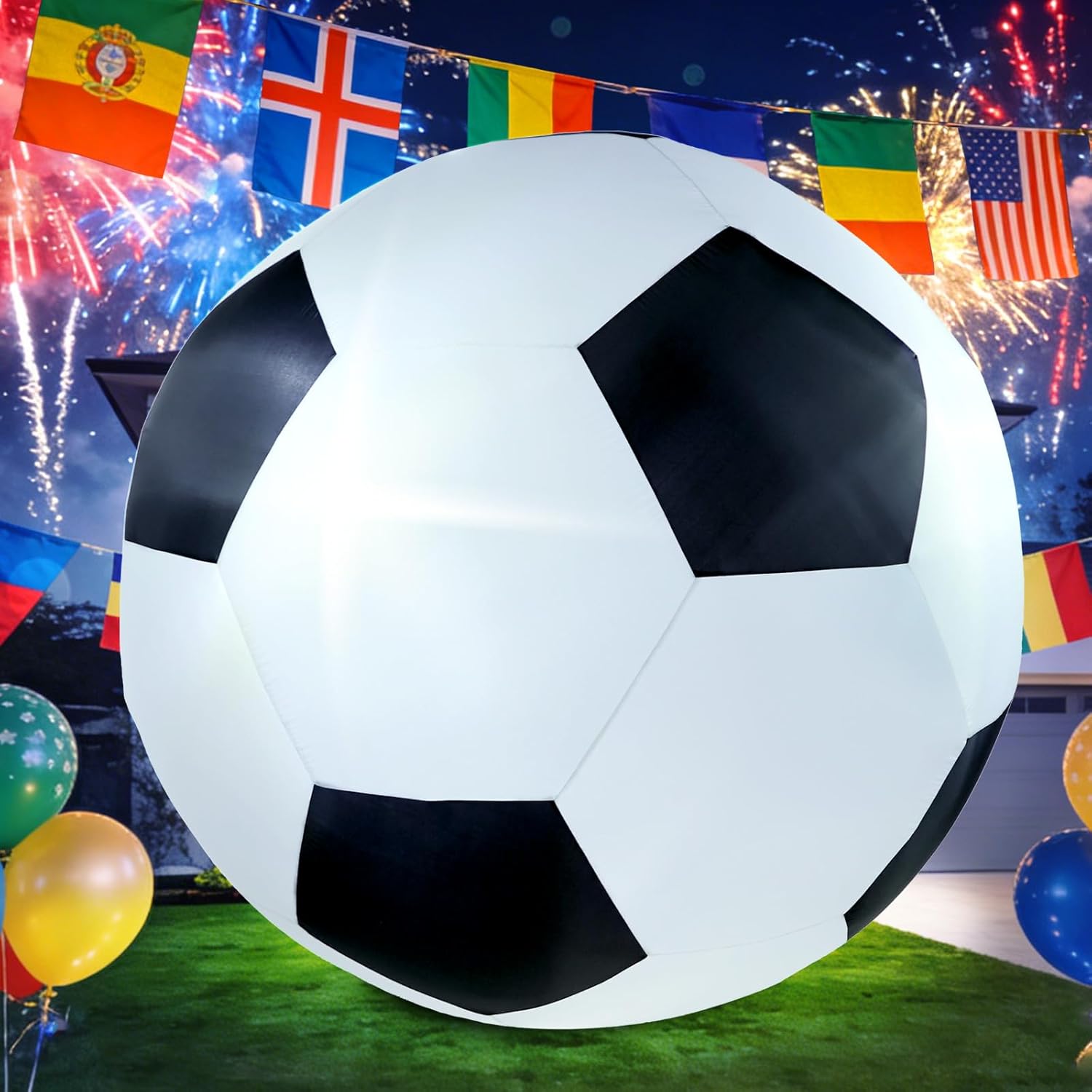 World Cup 2026 Inflatable Outdoor Decorations, 6.3FT Giant Inflatable Soccer Ball Yard Decoration, Football Event Blow Up Sports Themed Decor for Competitions Outside Celebrations Soccer
