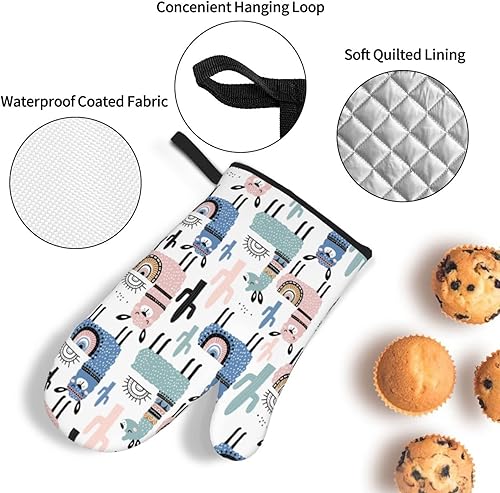 Miniatura 5 de Juego de 4 manoplas de horno y agarraderas de alpaca con forma de cactus y llama, guantes resistentes al calor para cocina, hornear, parrilla,