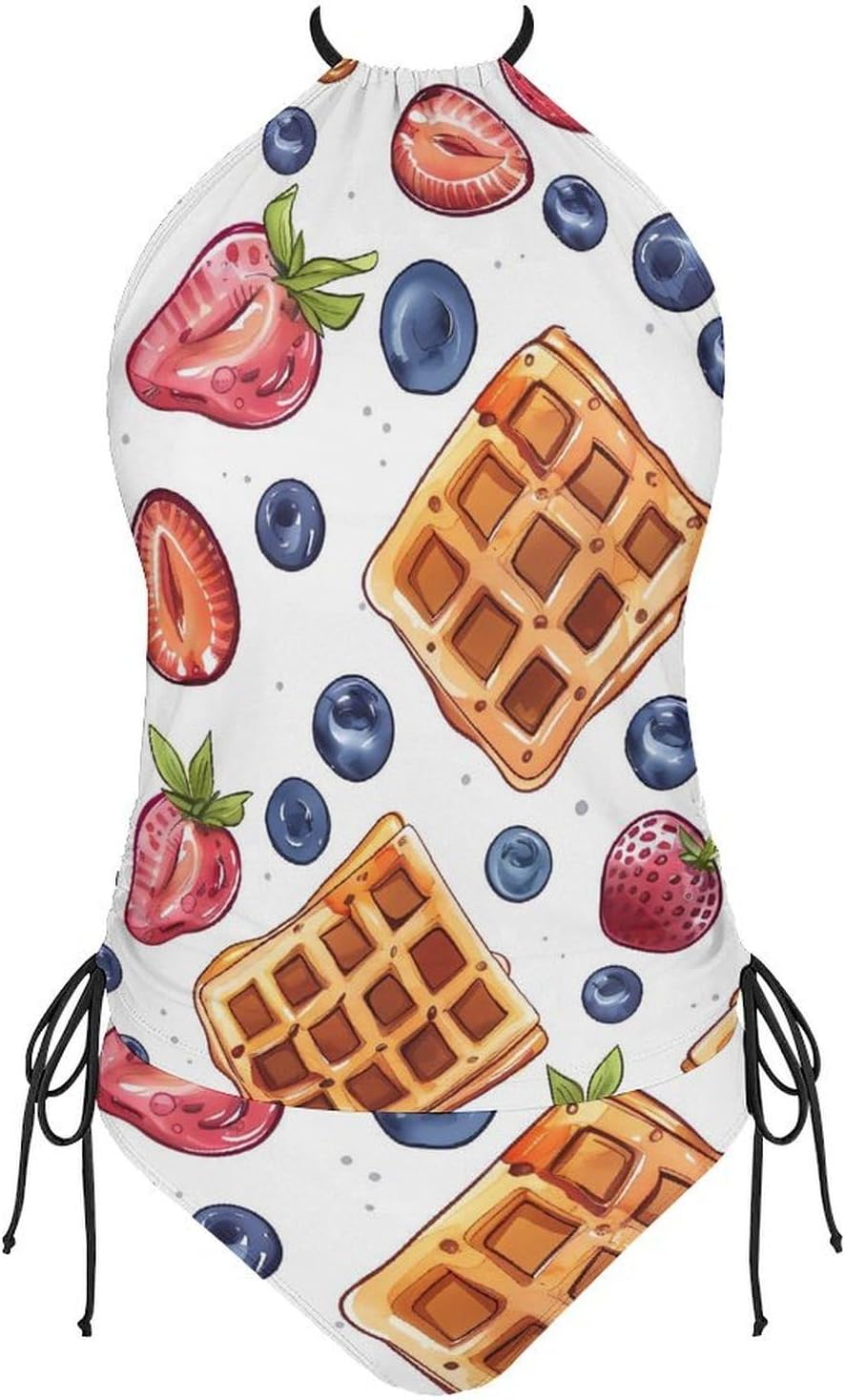 Food Blueberry Strawberry Funny Women's String Swimwear Set 2 Pcs Tankini Swimsuits Bathing Suit